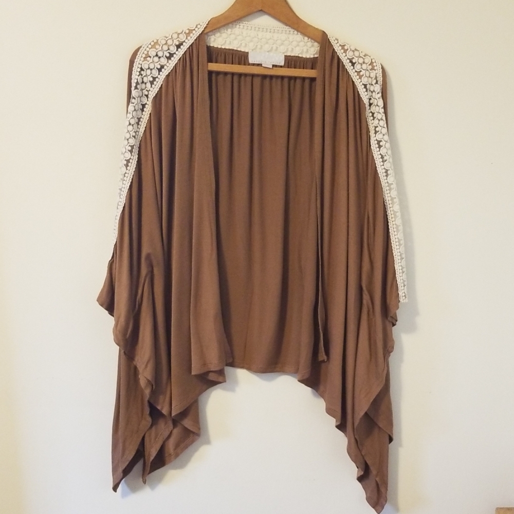 Brown Carolyn Taylor cardigan w/ lace